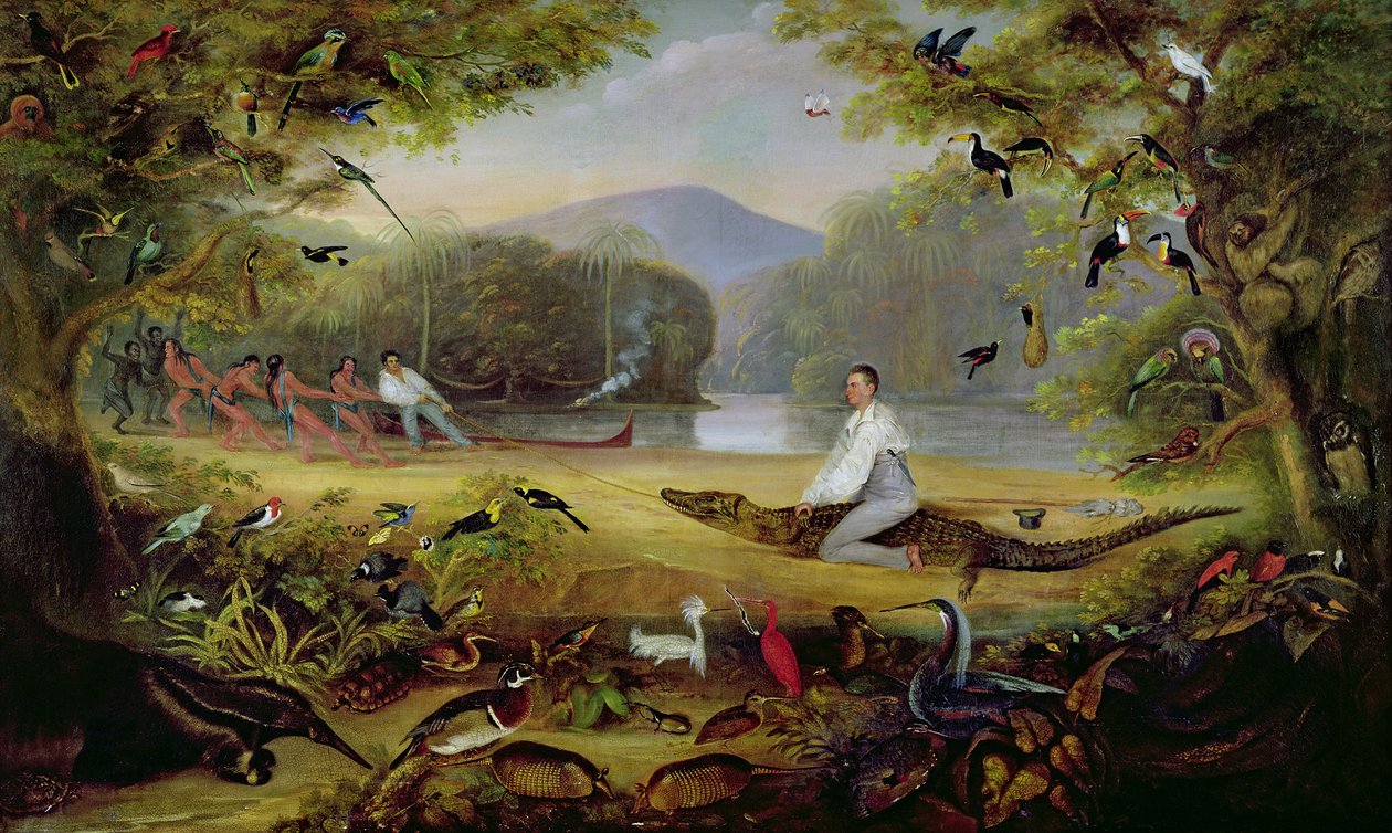 Charles Waterton fångar en cayman, 1825-26 av Captain Edward Jones
