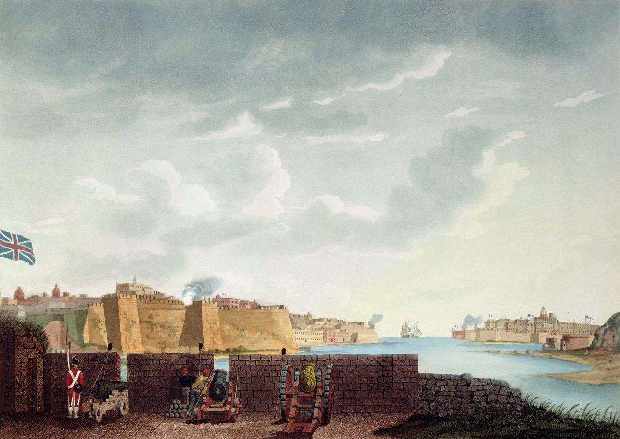 Utsikt över La Valletta under belägringen av 1800, graverad av Francis Chesham, 1803 av Captain James Weir