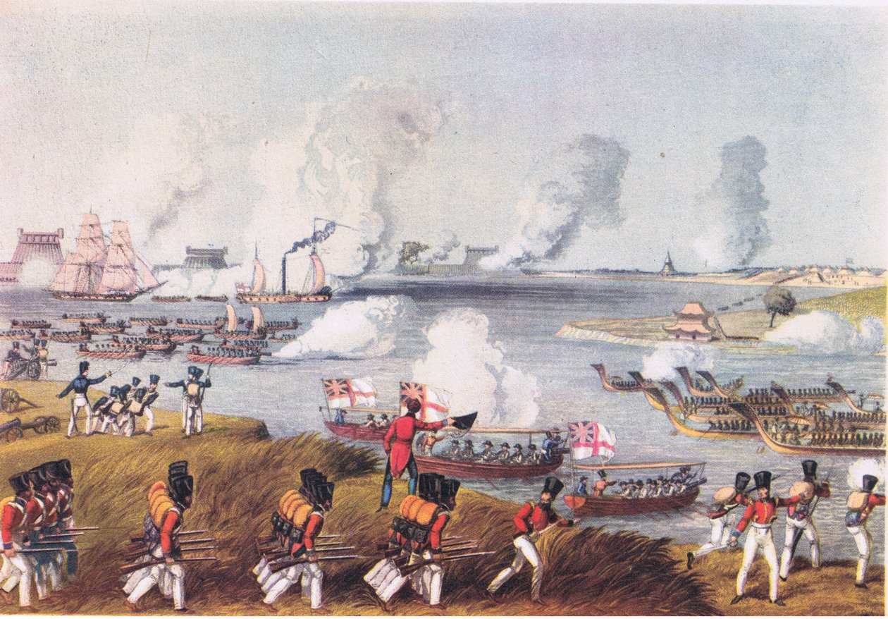 Kombinerade sjö- och militära styrkor i Burma, 17 mars 1825, från British Adventure publicerat av Collins, 1947 av Captain R. N. Thornton