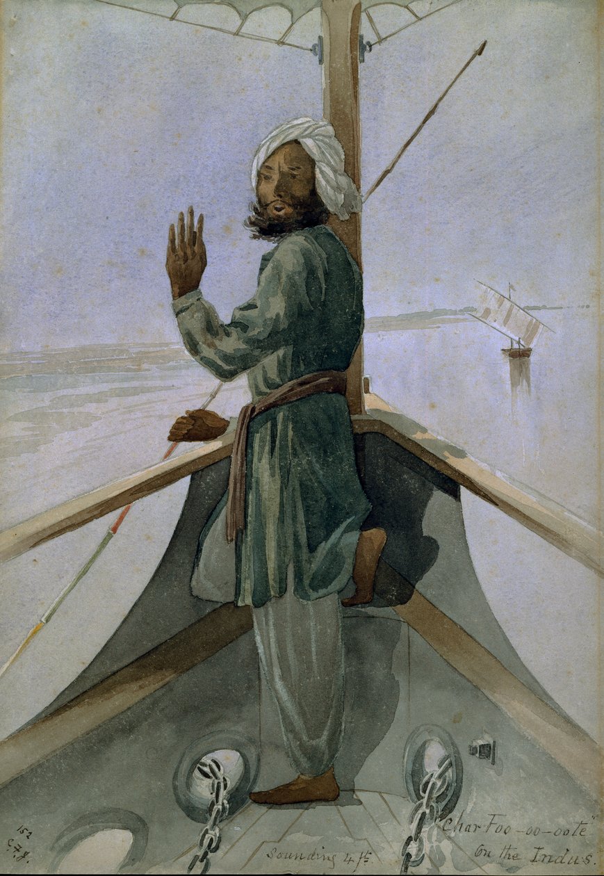 Sounding 4/5, Char foo-oote (4ft) on the Indus, Indien av Captain Cornelius Francis James