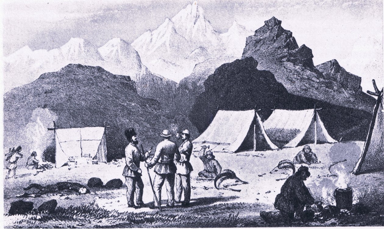 Camp in the Himalayas, från British Adventure publicerad av Collins av Captain E. P. Campbell