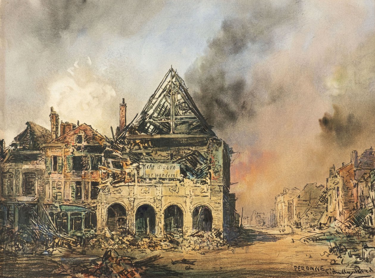 Peronne, ca 1914-18 (akvarell) av Captain Edward Henry Handley Read