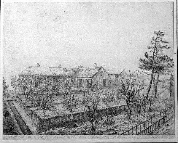 En utsikt över fruktträdgården väster om Longwood House på ön St. Helena, ca 1821 av Captain G. Rotton