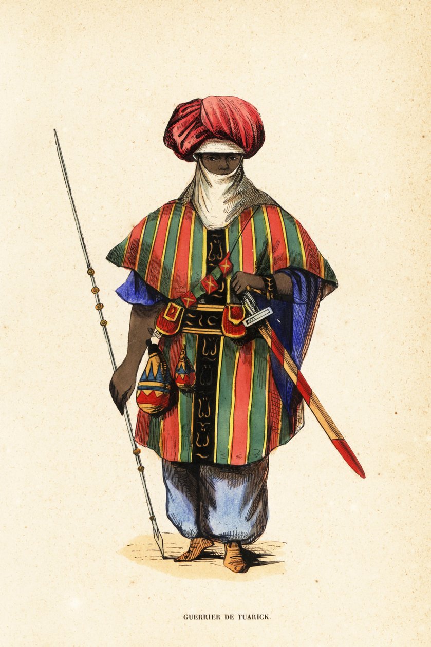 Noble Tuareg-krigare från Agadez, Niger, i tagelmust (turban och slöja), taktkat (skjorta) och akarbey (byxor) av Captain George Francis (after) Lyon