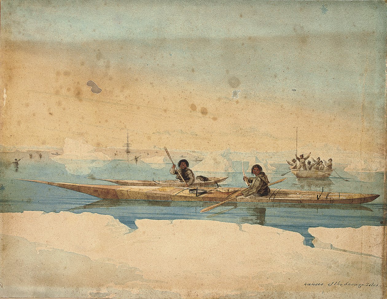 Kanoter från Savage Isles, Hudsons sund av Captain George Francis Lyon