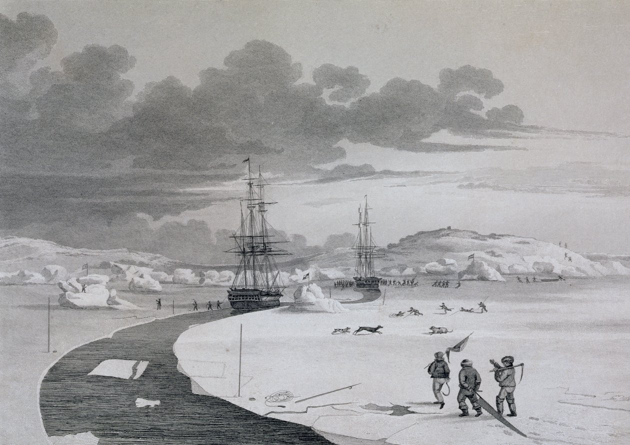 Cutting into Winter Island, oktober 1821, från Journal of a Second Voyage for the Discovery of a North West Passage from the Atlantic to the Pacific framförd under åren 1821-22-23, av William Edwar av Captain George Francis Lyon