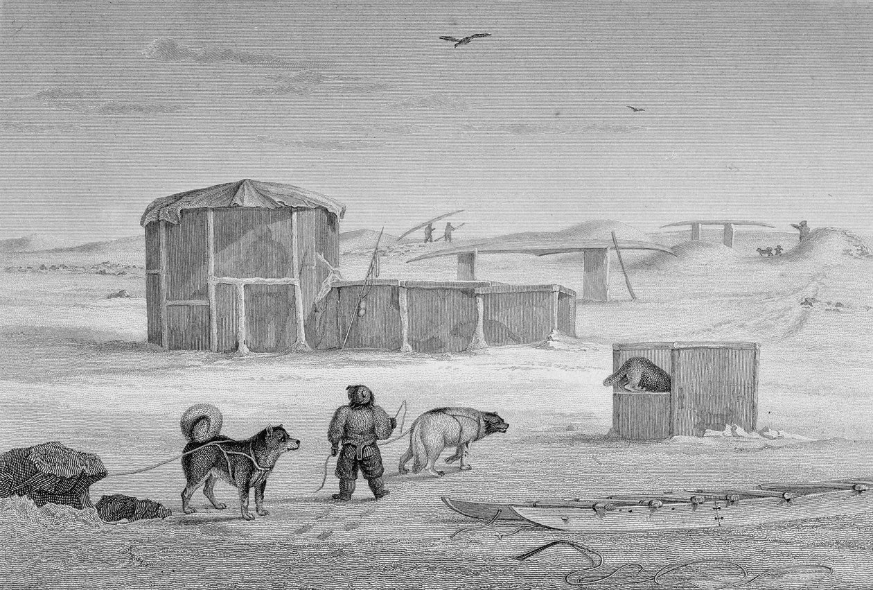 Eskimaux hus, byggt av is, Igloolik, 1822, från "Journal of a Second Voyage for the Discovery of a North West Passage from the Atlantic to the Pacific performed in the Years 1821-22-23", av William av Captain George Francis Lyon