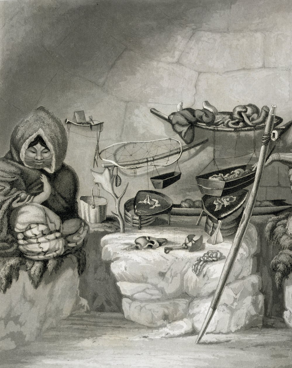 Interiör i en eskimåernas snöhytt, Winter Island 1822, graverad av Edward Francis Finden (1791-1857), publicerad av John Murray, 1824. av Captain George Francis Lyon