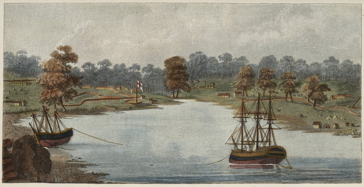 Sydney Cove, 1788 (handfärgad kopparstick) av Captain John Hunter