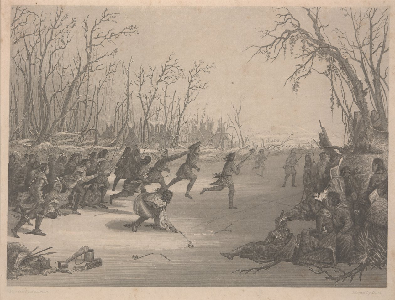 Ball Play of the Dahcota (Sioux) Indians, etsning av Charles Kennedy Burt (1823-92), senast december 1850 (etsning) av Captain Seth Eastman