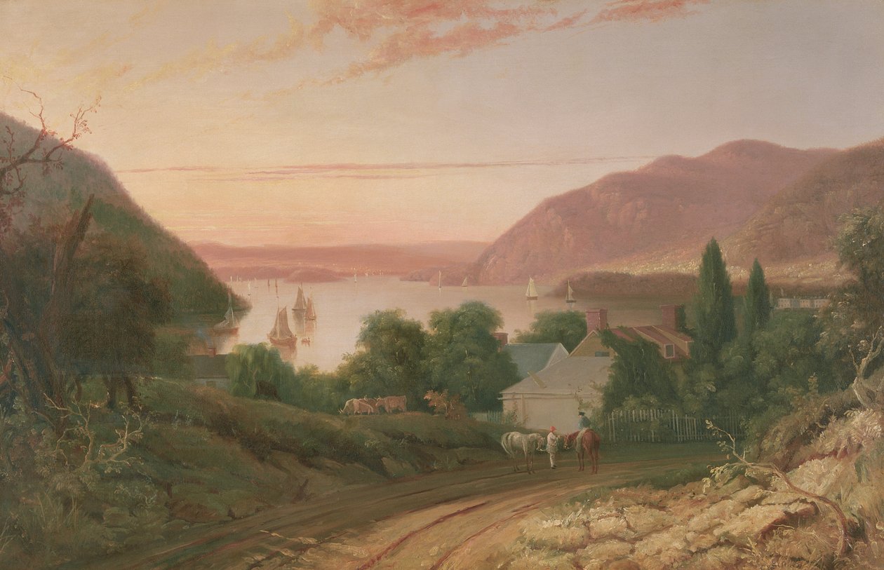 Hudsonfloden med en avlägsen vy över West Point av Captain Seth Eastman
