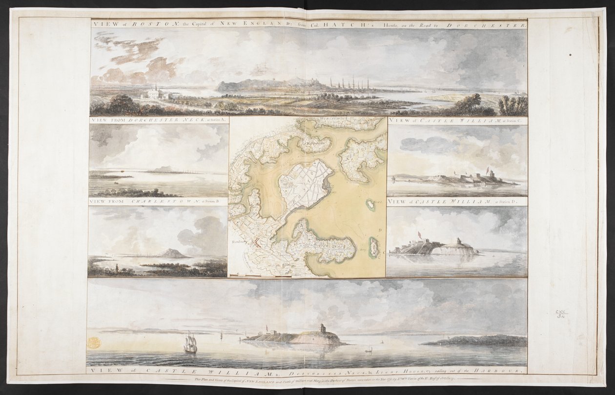 Utsikt över huvudstaden i New England och Castle of William and Mary i hamnen i Boston av Captain William Pierie