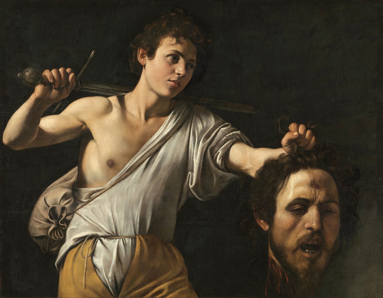 Italienska:  Davide con la testa di Golia David med Goliat huvud av Caravaggio