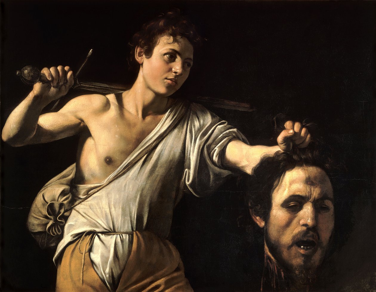 Italienska:  Davide con la testa di Golia David med Goliat huvud av Caravaggio