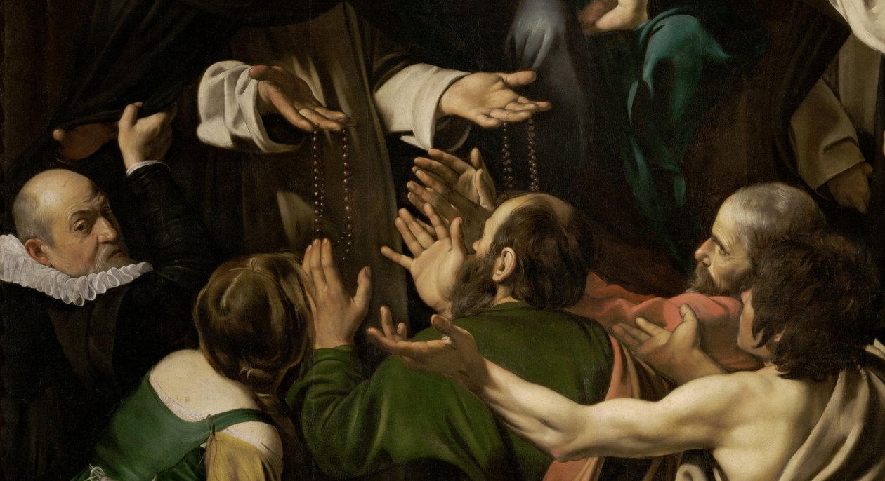 Madonna från rosenkransen av Michelangelo Merisi da  Caravaggio