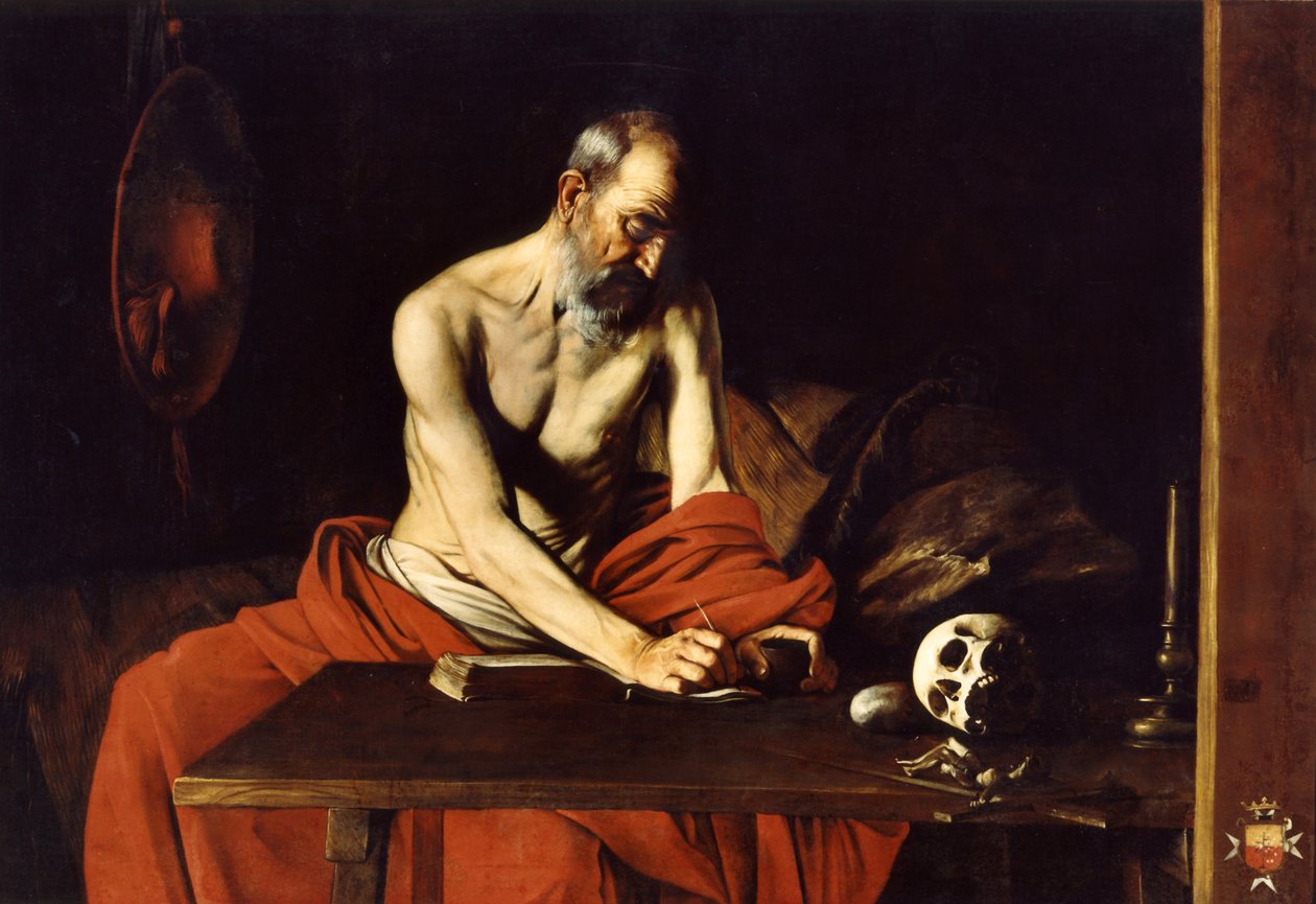 Saint Jerome Skrivande av Caravaggio