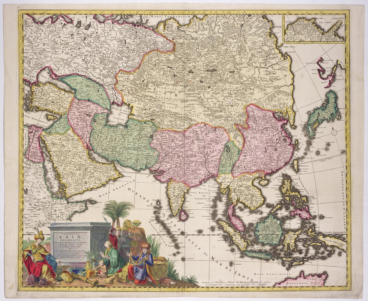 Karta över Asien, Tartaria, Japan, Filippinerna och Ostindien, graverad av G. van Gouwen, ca 1690 av Carel Allard