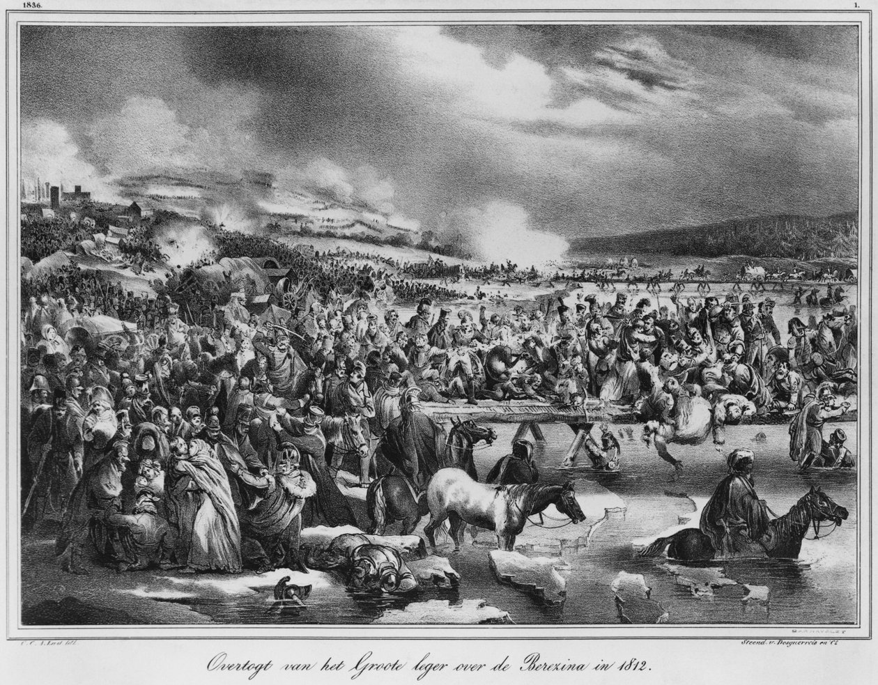Korsar Berezina i november 1812, graverad av Desguerrois (1800-talet) av Carel Christian Anthony Last