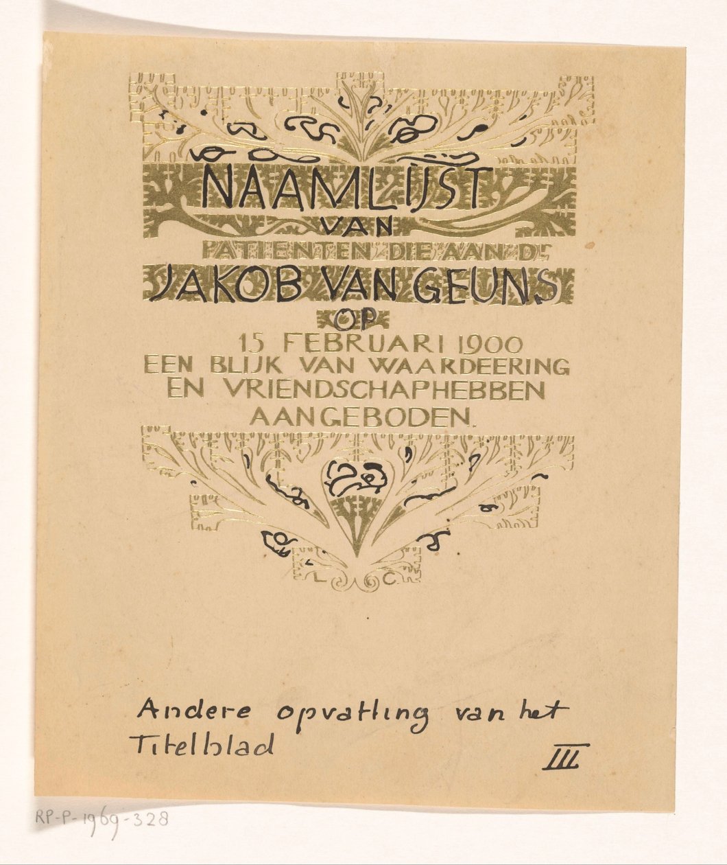 Huldeblijk an Jacob van Geuns av Carel Adolph Lion Cachet