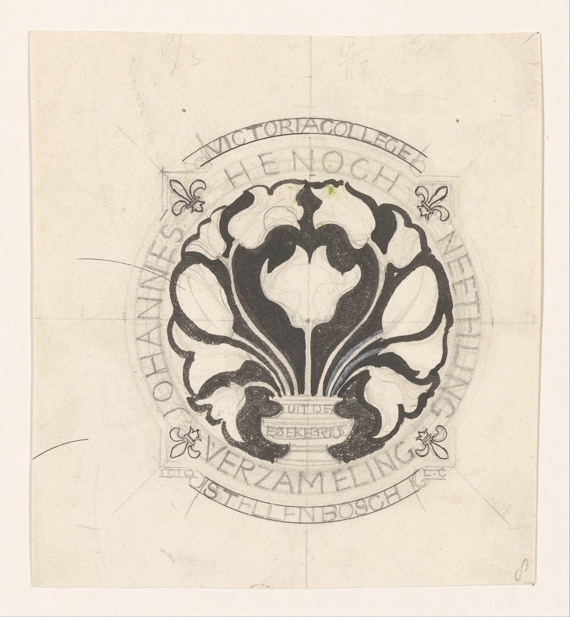 Design för ett ex-libris av Johannes Enoch Neethling av Carel Adolph Lion Cachet