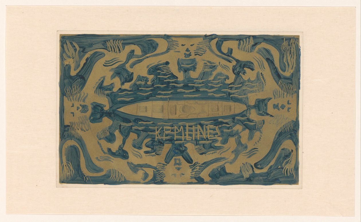 Design för vinjett av Koninklijke Paketvaart Maatschappij, K.P.M. rader av Carel Adolph Lion Cachet