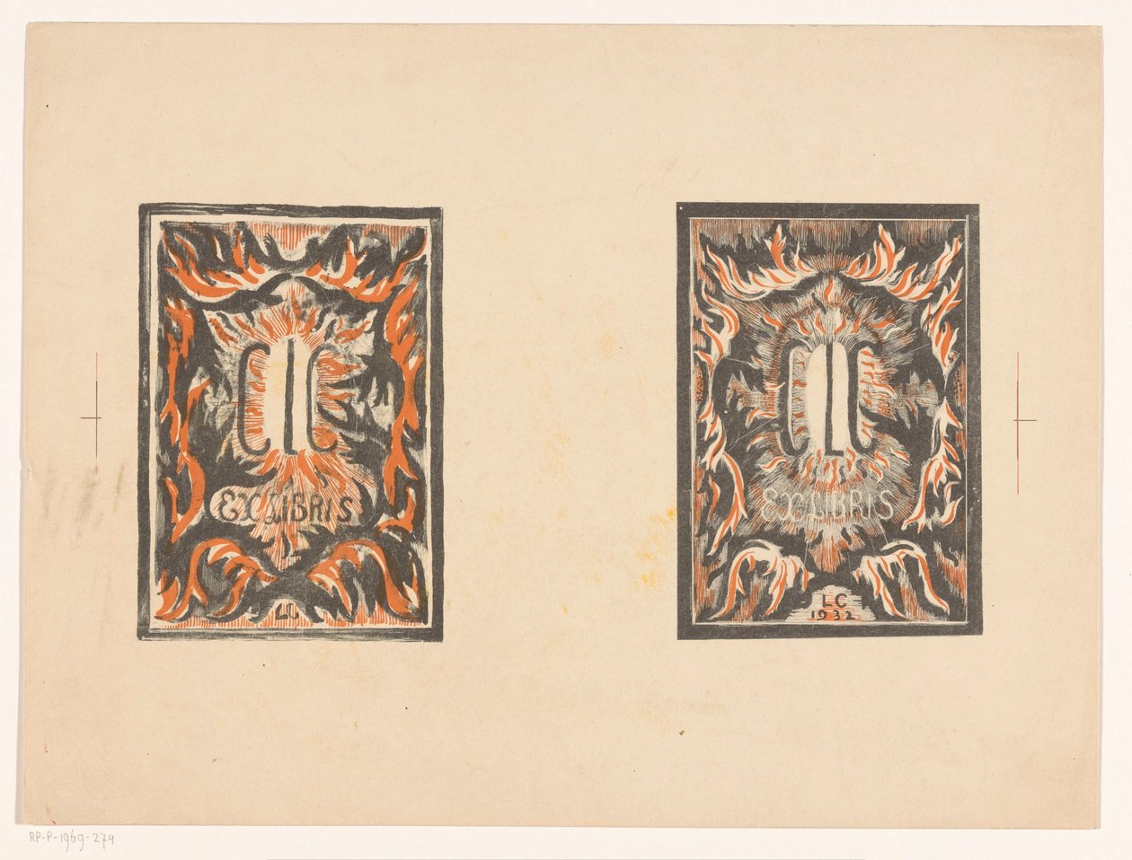 Två ex-libris av Carel Lion Cachet av Carel Adolph Lion Cachet