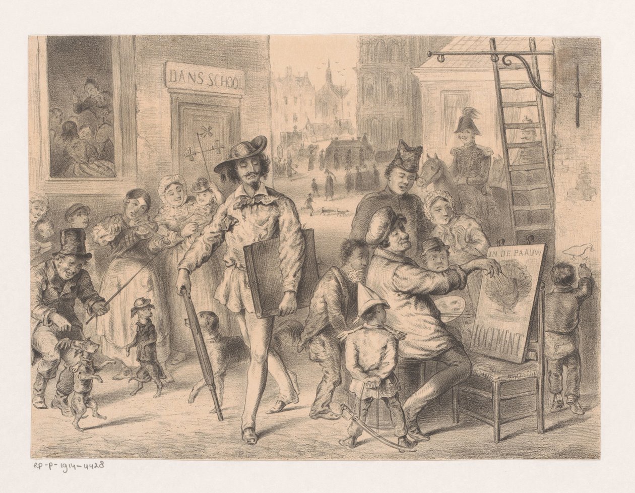 Konstnär går nerför gatan Aristokrati och demokrati i konsten (titel på objekt) Tydspiegel phanasien nr. 2 (serietitel) av Carel Christiaan Antony Last (attributed to)