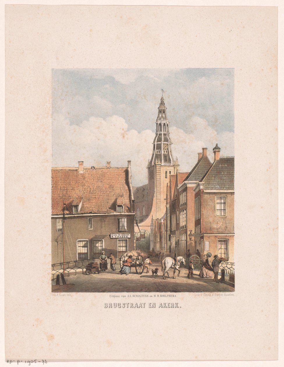 Brugstraat och Der Aa-kyrkan i Groningen Brugstraat och Akerk (titel på objekt) av Carel Christiaan Antony Last