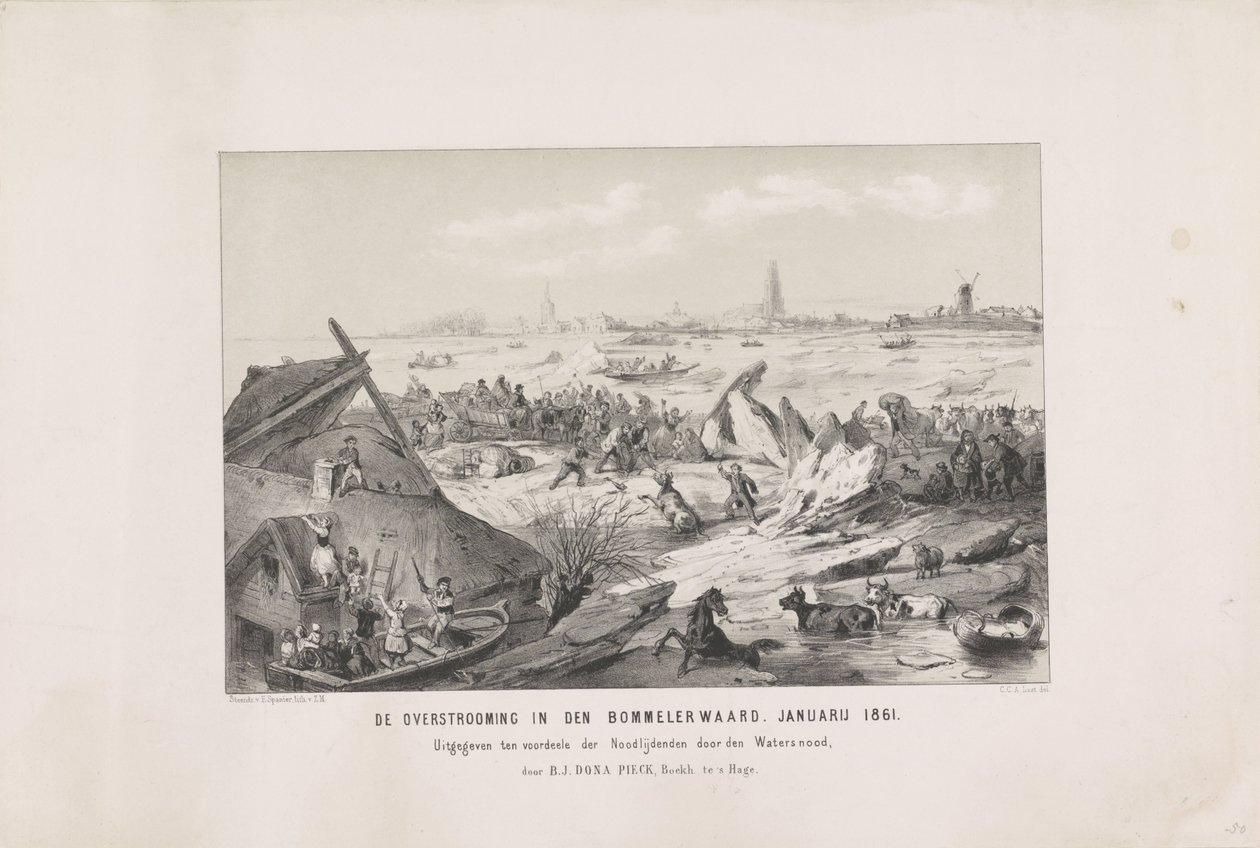 Översvämningen i Bommelerwaard. Januari 1861 (titel på objekt) av Carel Christiaan Antony Last
