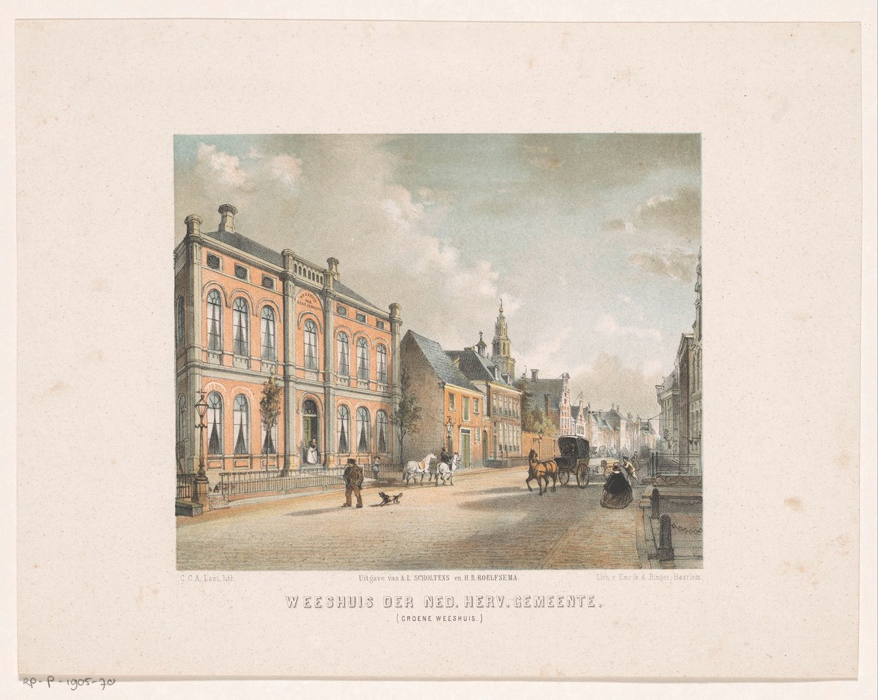 Utsikt över det gröna barnhemmet i Groningen Barnhem i Nederländerna. varv. Kommun (Grönt barnhem) (titel på objekt) av Carel Christiaan Antony Last