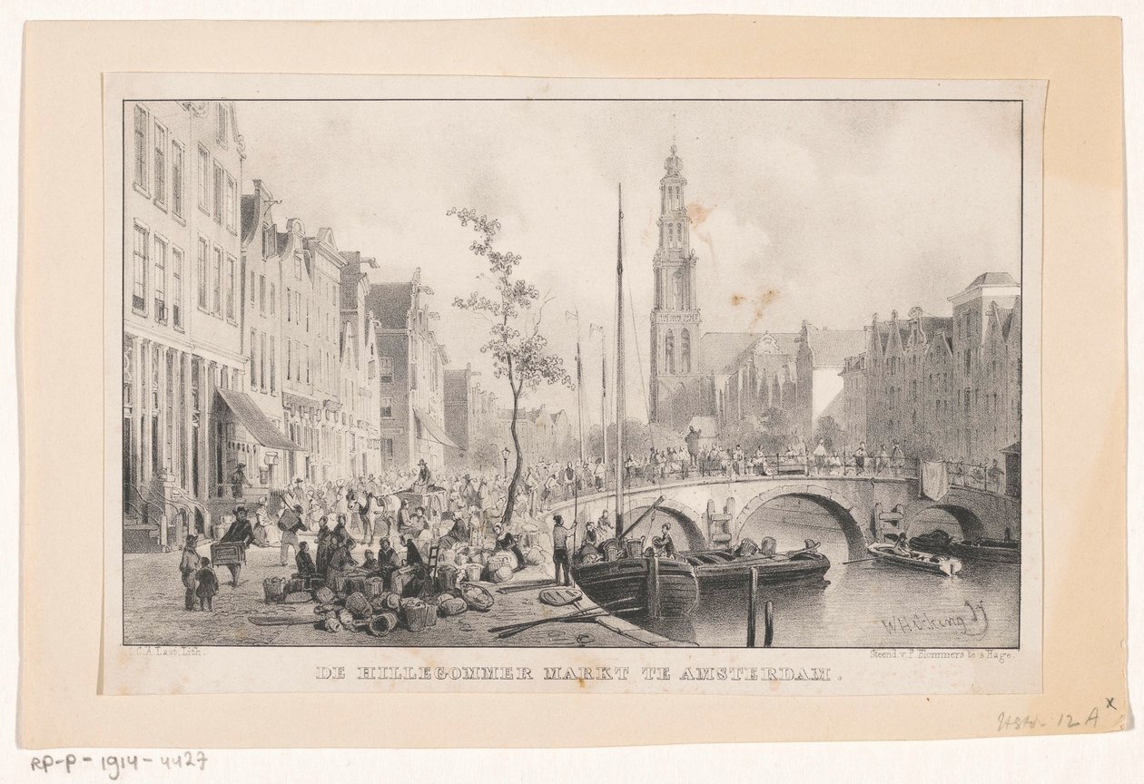 Hillegommermarkt på Reesluis i Amsterdam Hillergommermarkt i Amsterdam (titel på objekt) av Carel Christiaan Antony Last