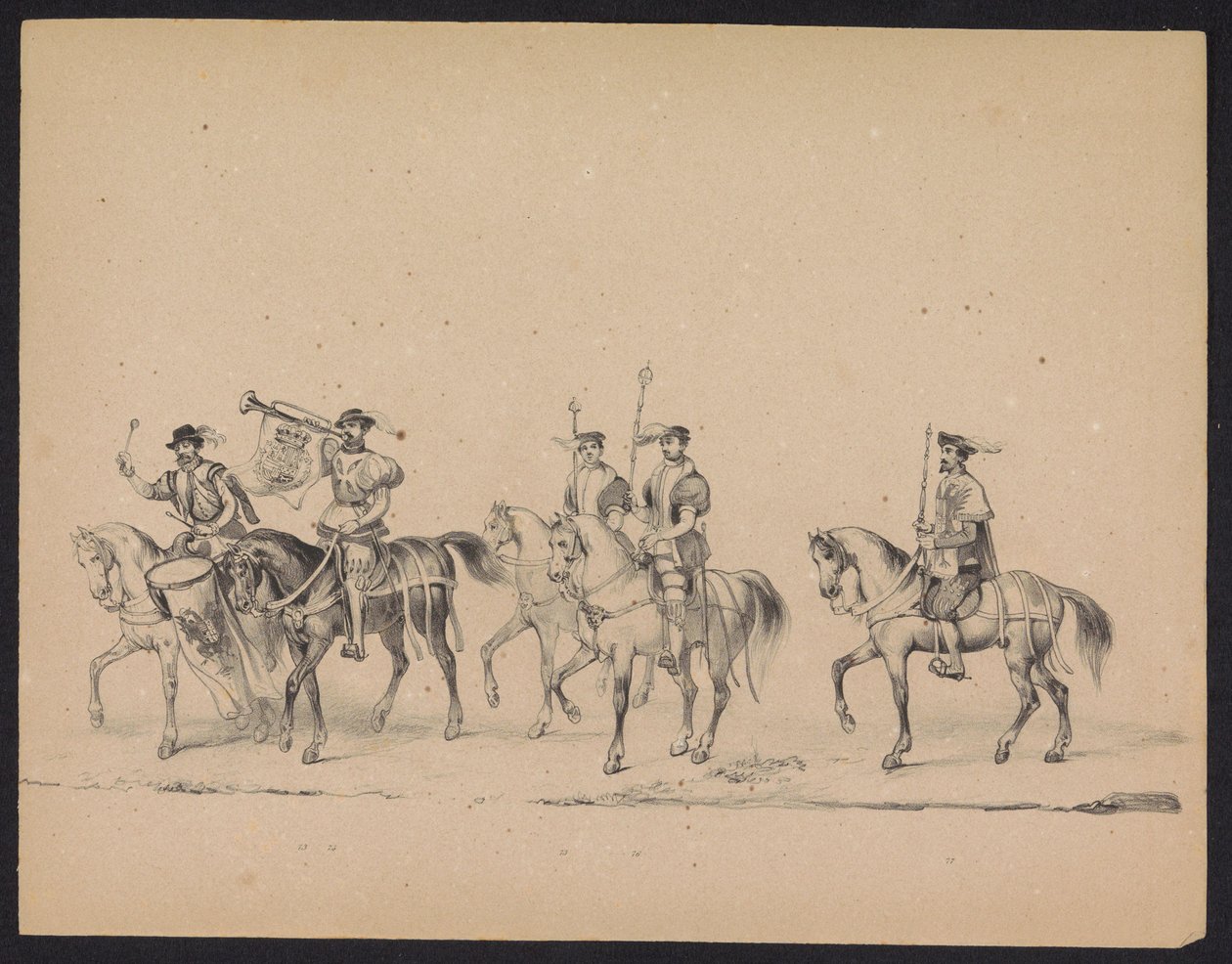 Utrecht-studenternas maskerad, 1846 (skylt 13) Bild av den kostymklädda processionen, som representerar Filip II, prins av Spaniens intåg i Utrecht, den 3 oktober 1549, hölls den 17 juni 1846 av H.H. Studenter vid Utrechtsche av Carel Christiaan Antony Last