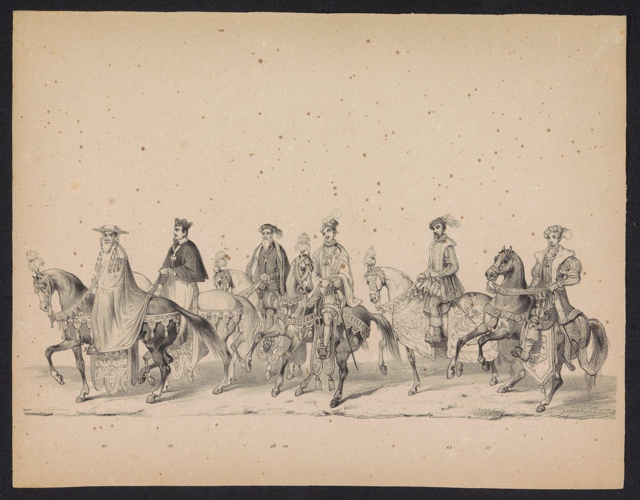 Utrecht-studenternas maskerad, 1846 (Plåt 16) Skildring av den kostymklädda processionen, föreställande Filip II, Prins av Spaniens procession i Utrecht, 3 oktober 1549, hållen 17 juni 1846 av H.H. Studenter av Utrechtsche av Carel Christiaan Antony Last