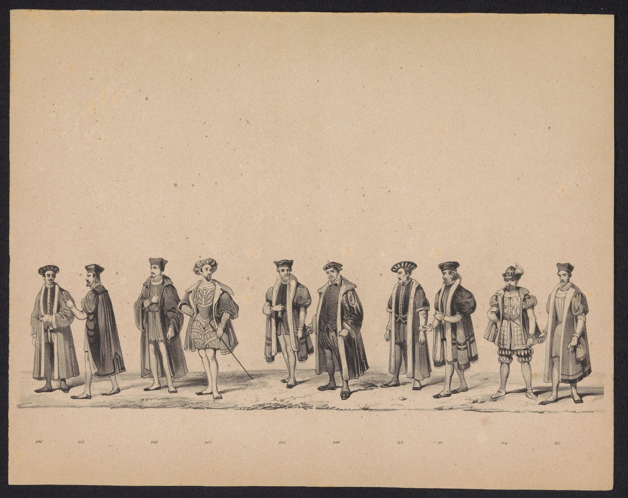 Masquerade of the Utrecht Students, 1846 (skylt 19) Skildring av den kostymklädda processionen, föreställande Filip II, Prins av Spaniens procession i Utrecht, 3 oktober 1549, hållen 17 juni 1846 av H.H. Studenter vid Utrechtsche av Carel Christiaan Antony Last