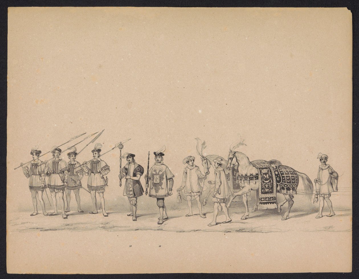 Utrechtstudenternas maskerad, 1846 (Plåt 7) Skildring av den kostymklädda processionen, föreställande Filip II, Prins av Spaniens procession i Utrecht, 3 oktober 1549, hållen 17 juni 1846 av H.H. Studenter vid Utrechtsche av Carel Christiaan Antony Last