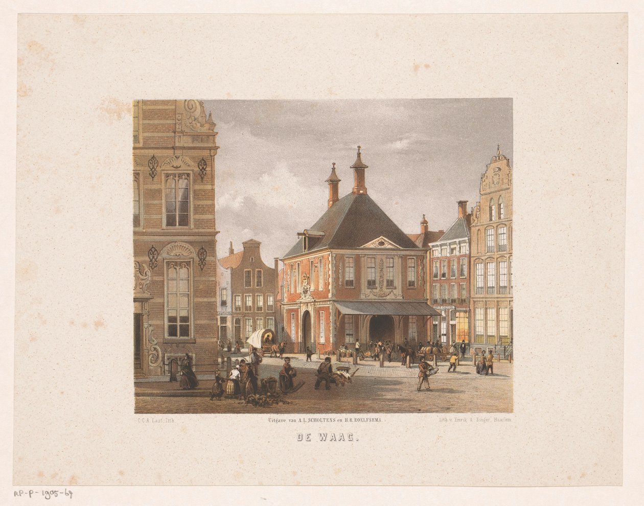 Stadsbild med våghus i Groningen The Waag (titel på objekt) av Carel Christiaan Antony Last