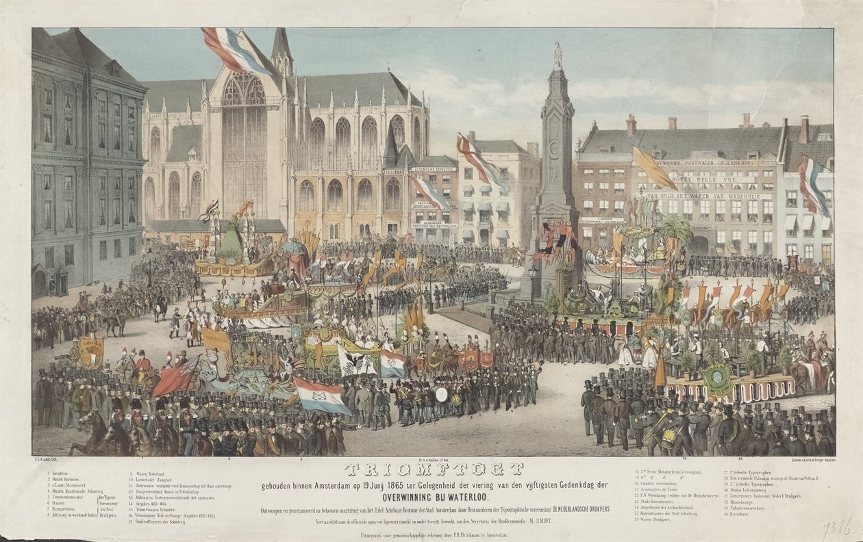 Triumf i Amsterdam den 19 juni 1865 med anledning av firandet av femtioårsdagen av Victory near Waterloo (titel på objekt) av Carel Christiaan Antony Last