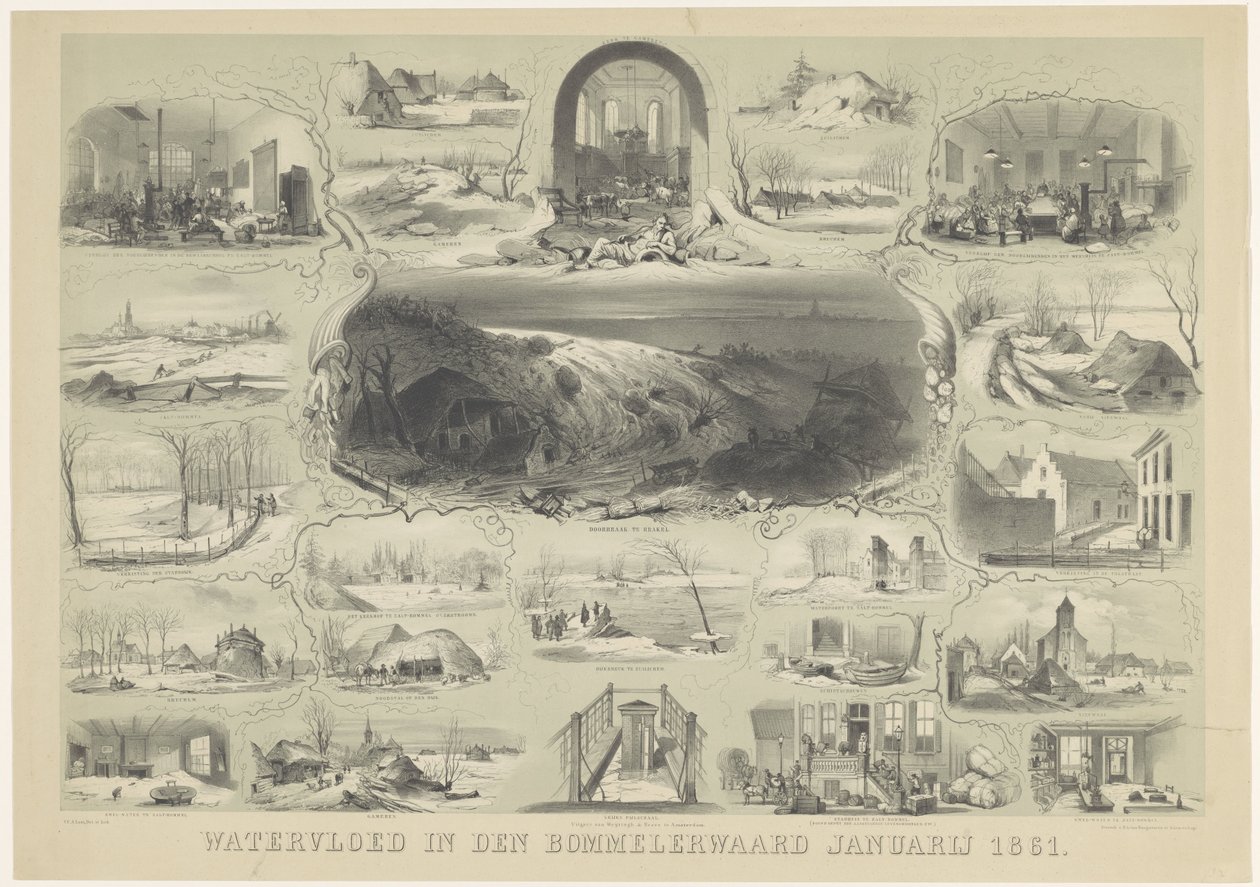 Översvämning i den Bommelerwaard januari 1861 (titel på objekt) av Carel Christiaan Antony Last