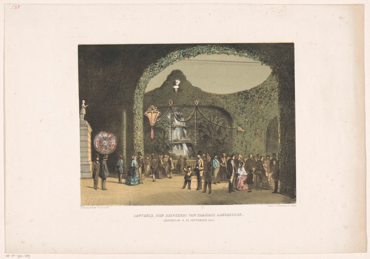 Hall i Frascati i Amsterdam 1855 Souvenir presenteras för besökare på Frascati. Amsterdam 9-24 september 1855 (titel på objekt) av Carel Christiaan Antony Last
