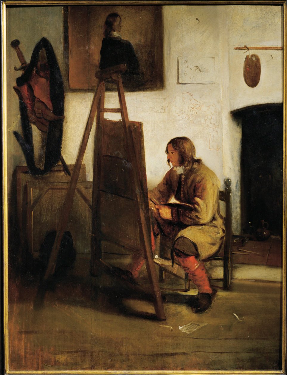 Ung målare i sin ateljé (målning på duk) av Carel Fabritius