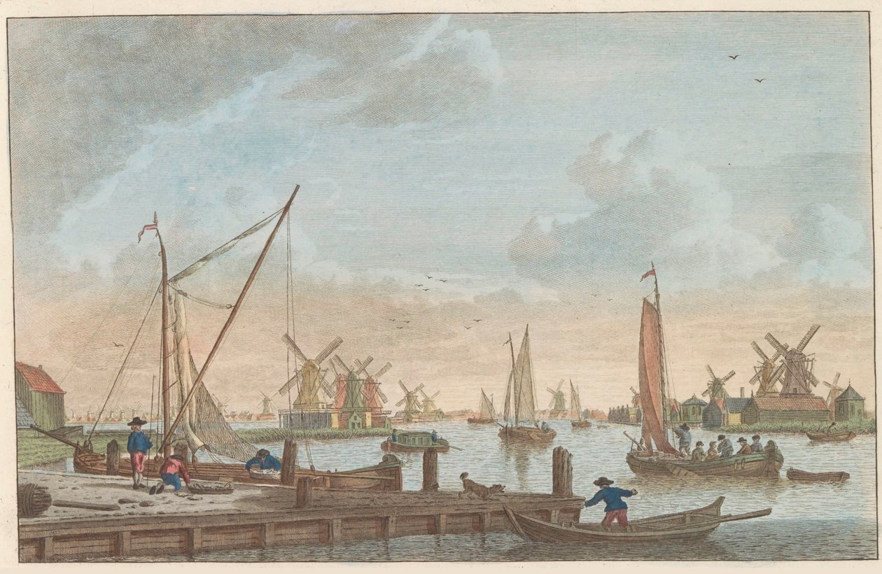 Zaan i Wormerveer, ca 1790 Wormerveer van de Poelsluis / Wormerveer aupres du Saan (titel på objekt) av Carel Frederik Bendorp (I)