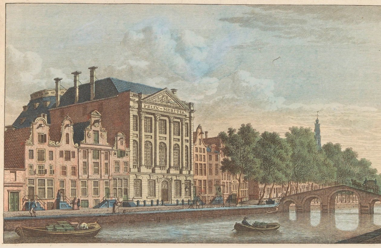 Felix Meritis byggnad i Amsterdam, ca 1790 Byggnad av Society Felix Meitis i Amsterdam / Byggnader de la societe dit Félix Méritis à Amsterdam (titel på objekt) av Carel Frederik Bendorp (I)