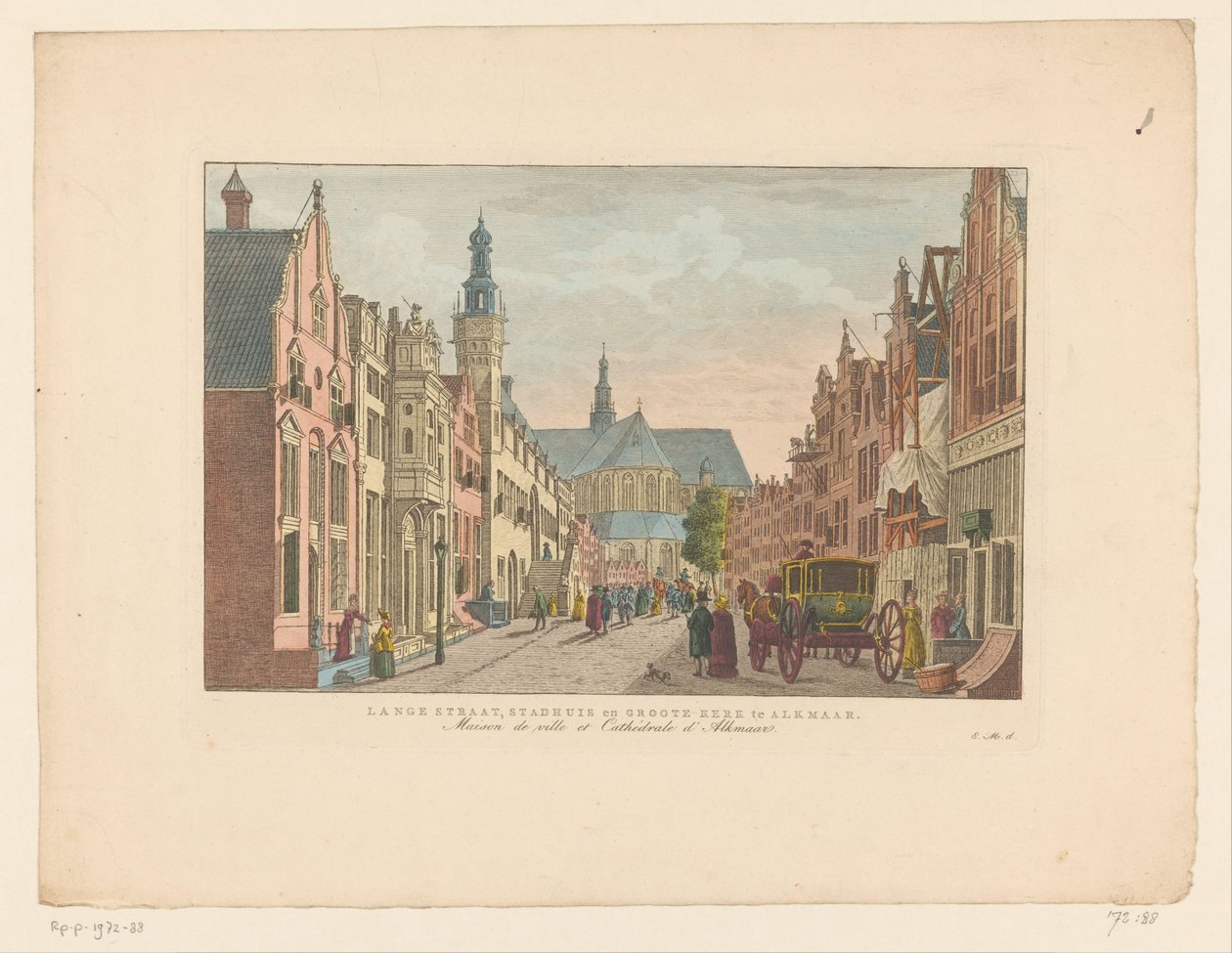 Utsikt över Langestraat, Stadshuset och Grote Kerk i Alkmaar Langestraat, Stadshuset och Groote Kerk i Alkmaar / Maison de ville et Cathédrale d