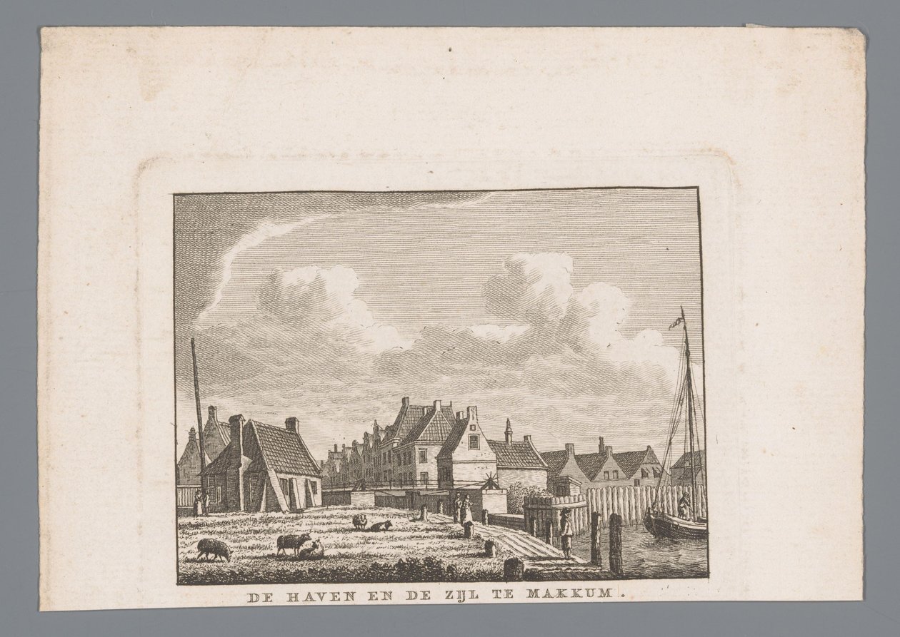Hamnen och Zijl i Makkum Hamnen och sidan vid Makkum (titel på objekt) av Carel Frederik Bendorp (I)