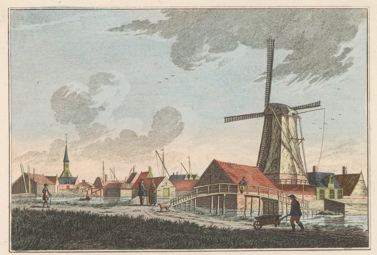 Nieuwendam, ca 1790 Nieuwendam. I väster, kan ses från Meerdijk (titel på objekt) av Carel Frederik Bendorp (I)