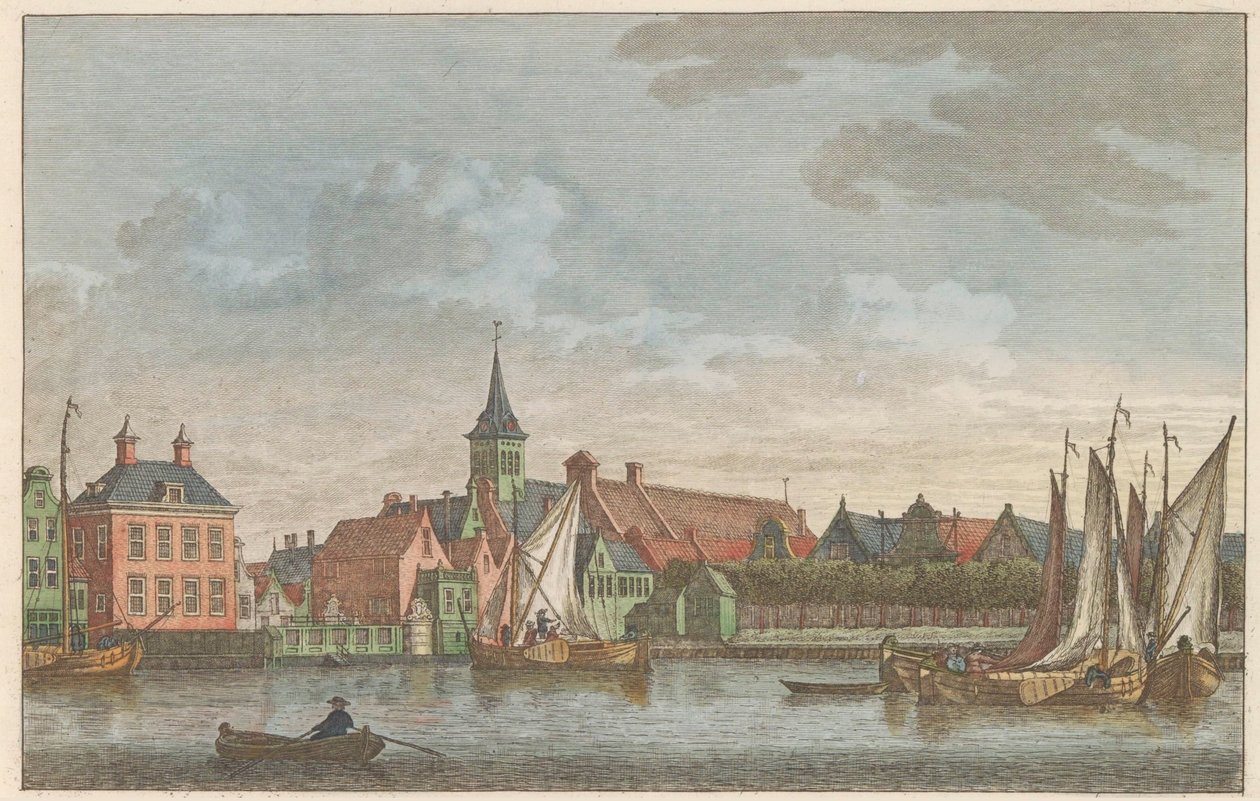 Östra sidan av Zaandam, ca 1790 Kyrka i Oost-Zaandam / Eglise à Oost-zaandam (titel på objekt) av Carel Frederik Bendorp (I)