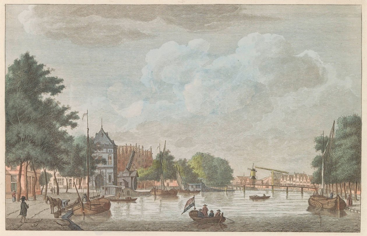 Spaarne i Haarlem, ca 1790 Het Binnen Spaarne i Haarlem / Riviere denna reservinteriör i Haarlem (titel på objekt) av Carel Frederik Bendorp (I)