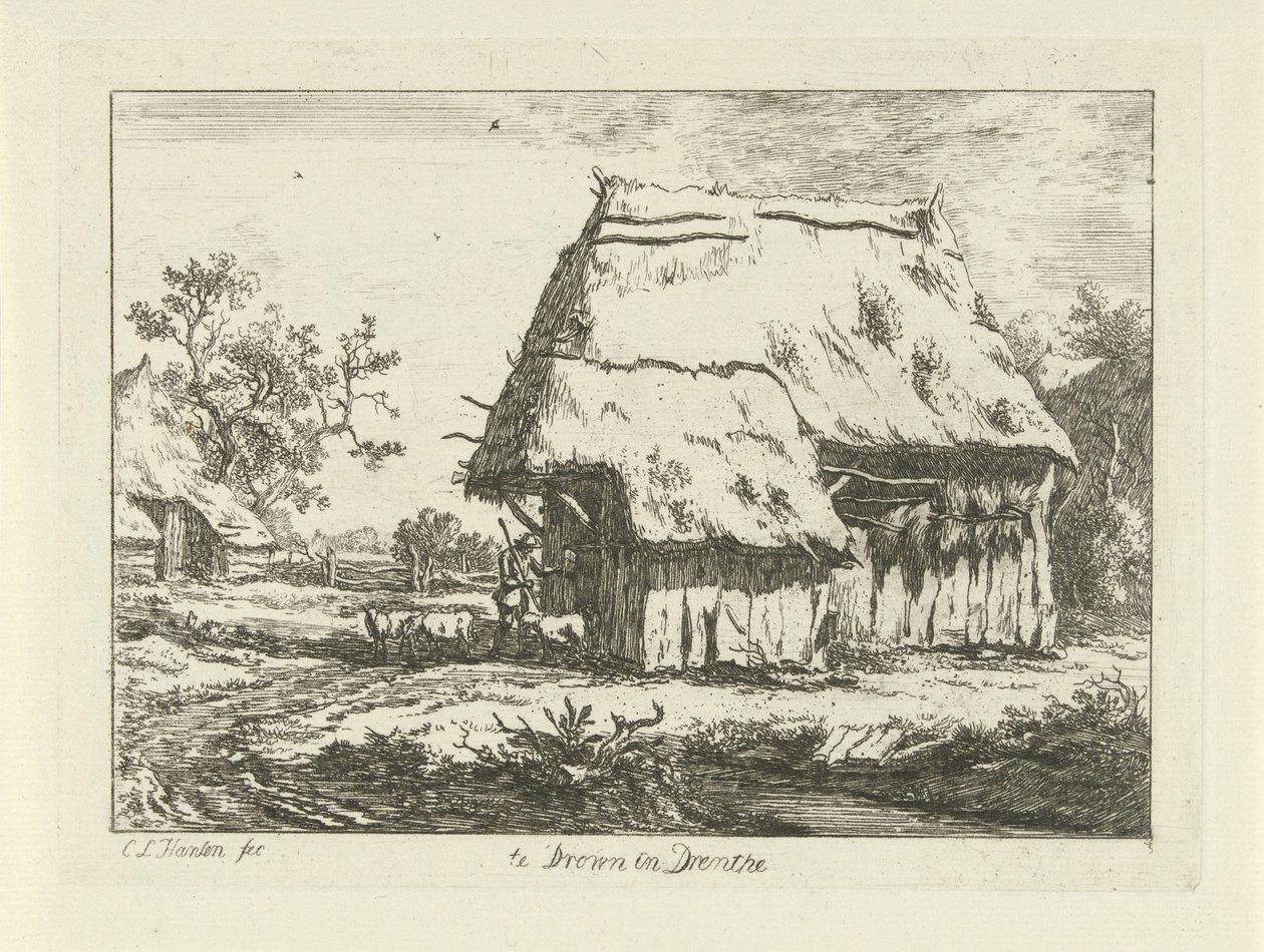 Herde vid en fårstall Te Drown in Drenthe (titel på objekt) Landskap (1-6) (serietitel) av Carel Lodewijk Hansen