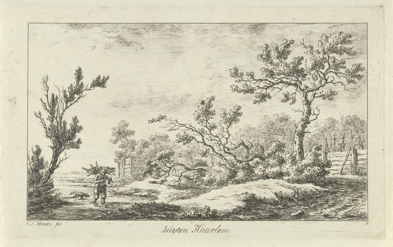 vedsamlare Buyten Haarlem (titel på objekt) Landskap (a-f) (serietitel) av Carel Lodewijk Hansen