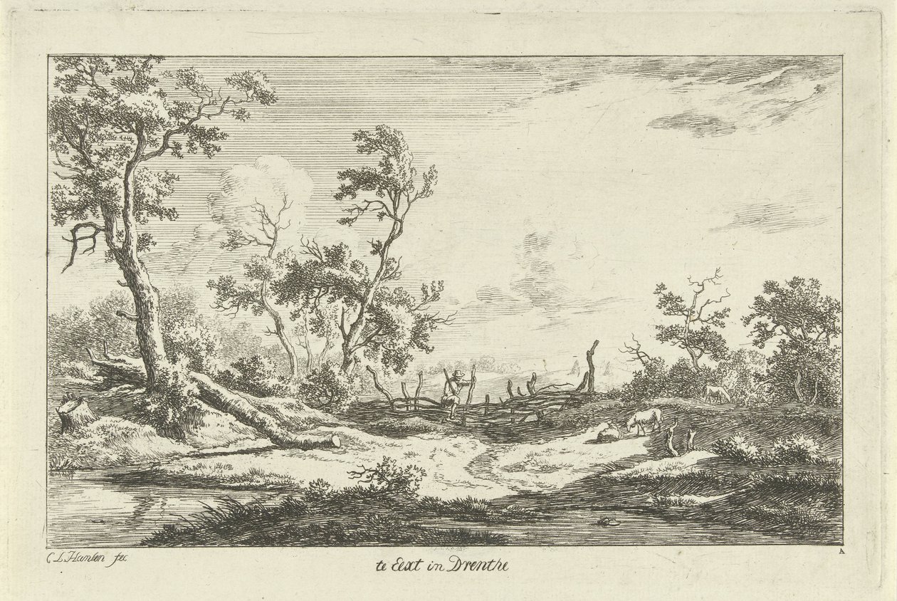 Jägare i ett landskap Te Eext i Drenthe (titel på objekt) Landscapes (A-F) (serietitel) av Carel Lodewijk Hansen